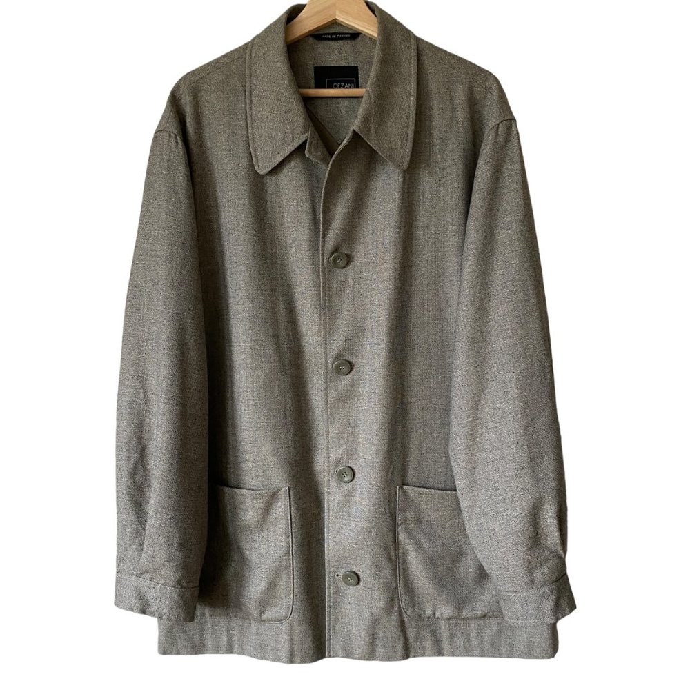 Cezani Silk Wool Blend Neutral Oversized Minimal Normcore Lined Overcoat Pockets
